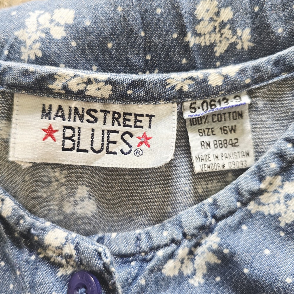 Vtg MAINSTREET BLUES Florals Denim Blue Jean Button Dress Pockets Women 16W.E39 - Picture 6 of 11